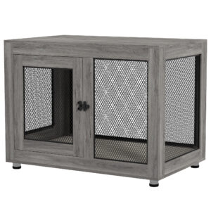 PawHut Hundekäfig für Zuhause, Hundebox mit 2 Türen, Waschbaren Kissen, Hundehütte mit Verstellbare Füße, Riegel, für große Hunde bis 30 kg, Grau, 94 x 60 x 71,5 cm Aosom