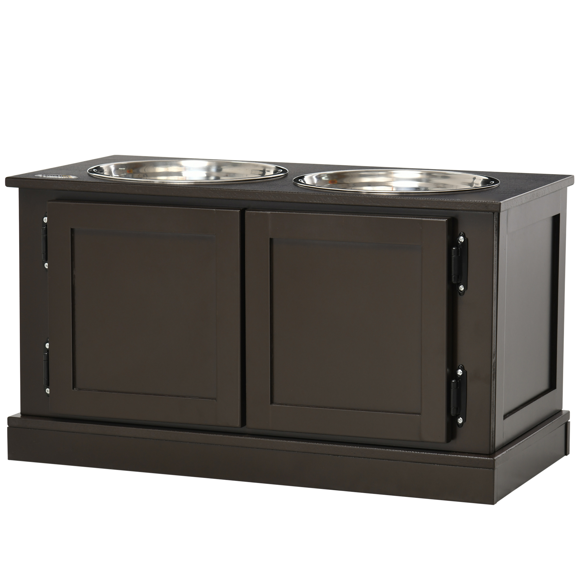 PawHut Hundenäpfe erhöht, mit Stauraum, 2 Schüsseln, für Große Hunde, Wassernapf, Fressnapf, Hundenapfständer, 60 cm x 30 cm x 34 cm, Kaffee Aosom