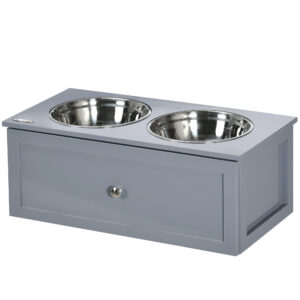 PawHut Hundenapf Schublade Edelstahl Doppelnapf für mittelgroße Hunde, Futterstation in Grau, rutschfestes Design Aosom.de