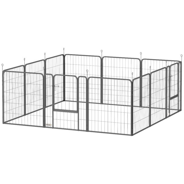 PawHut Hundepark, modulares und faltbares 12-Paneel-Hundegehege, tragbarer Stahlauslauf 80H cm mit 2 Türen, Zaun für kleine und mittelgroße Hunde, drinnen und draußen, schwarz Aosom