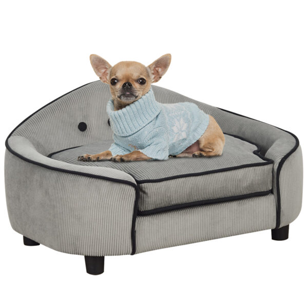 PawHut Hundesofa Gemütliches Hundebett aus Naturholz & Plüsch für kleine Hunde und Katzen 66,5 x 45 x 35,5 cm grau Aosom.de