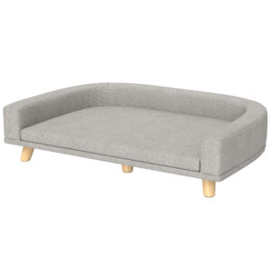 PawHut Hundesofa, Haustiersofa Katzensofa mit Kissen, Hundebett für große Hunde, Hundecouch mit Erhöhtem Design, Hundesessel mit Holzbeine, Grau, 98 x 67 x 25 cm Aosom