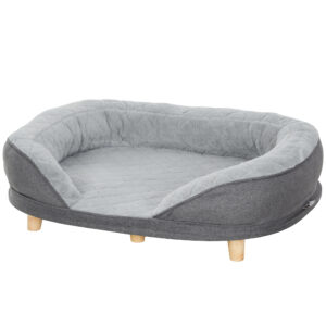PawHut Hundesofa Haustiersofa mit Rückenlehne und Holzbeinen, waschbarer Bezug für mittelgroße Hunde unter 25 kg, Grau Aosom.de