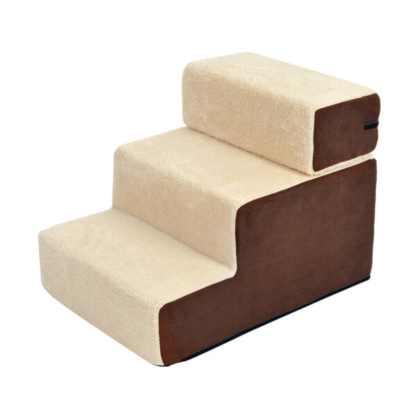 PawHut Hundetreppe Praktische Haustiertreppe mit 3 Stufen für Katzen und Hunde, Plüsch, Beige, 54x40x39cm Aosom