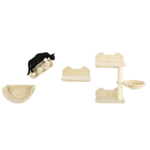 PawHut Katzen Kletterwand 4 tlg, Katzenkratzbaum mit Klettern, Kaztentreppe, Hängematte, Sprungplatte, Wandkratzbaum für Katzen bis 5 kg Aosom.de
