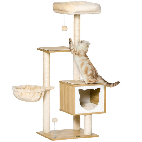 PawHut Katzenbaum Beiger Katzenhöhle mit Plattform 126cm Höhe aus Holz und Spanplatte Sisal für Katzen Aosom.de