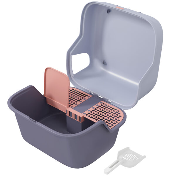 PawHut Katzentoilette mit Deckel, Katzenklo mit Sieb, Schaufel, geschlossen Katze Toilettenhaus für kleine Katze unter 3,5 kg, Indoor, Kunststoff, Violett Aosom