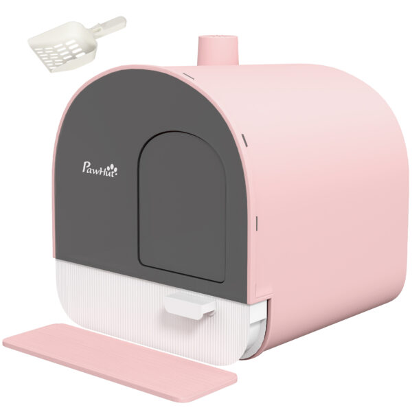 PawHut Katzentoilette mit Haube Katzenklo Deckel und Schaufel ausziehbar, 43x44x47cm, für Katzen bis 5kg, inklusive Katzenstreu Matte, Rosa Aosom.de