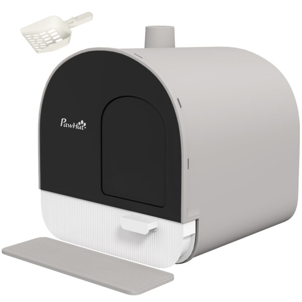 PawHut Katzentoilette mit Haube für Katzen bis 5kg, ausziehbare Schaufel & Tablett, Katzenstreu Matte, grau 43x44x47cm Aosom.de