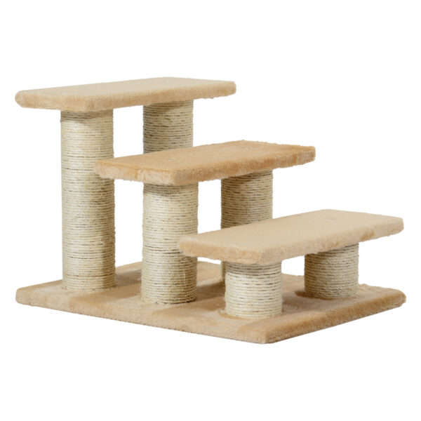 PawHut Katzentreppe für alte Katzen mit Arthritis, 11cm Stufenhöhe, Tiertreppe für Hunde und Katzen, plüschig, Cremefarbe Aosom.de
