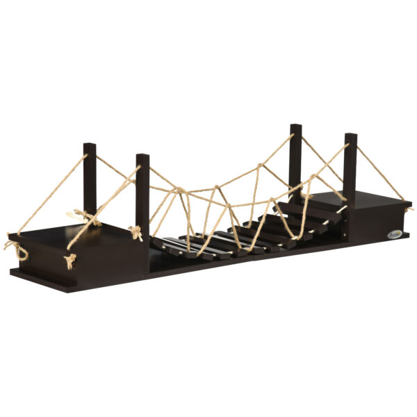 PawHut Kletterwand für Katzen Wandkratzbaum mit Hängebrücke bis 5 kg Wandmontage Braun 96x20x25,5 cm für aktives Spielen und Klettern Aosom.de