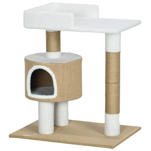 PawHut Kratzbaum 79cm kleiner Katzenbaum mit Katzenhöhle & Liegefläche für Katzen bis 8kg aus Jute in Braun/Weiß Aosom.de
