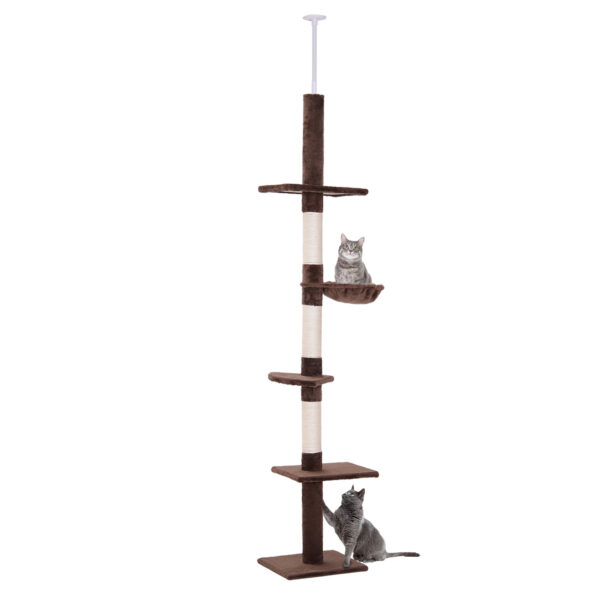 PawHut Kratzbaum Deckenhoch höhenverstellbar, stabiler Katzenbaum mit Sisalsäulen, Katzen Kletterbaum, Braun, 40 x 34 x 230-260 cm Aosom