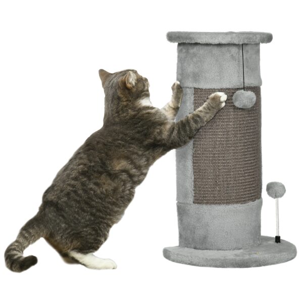 PawHut Kratzbaum Ecke 58cm Kratzsäule aus Sisal für Katzen mit Kratzball, kleiner Katzenkratzbaum für Indoor, Katzenmöbel Grau Aosom.de