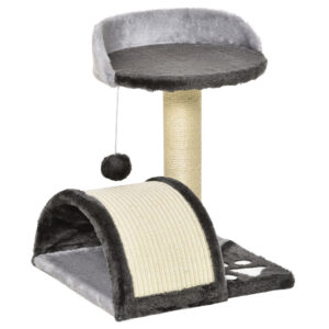 PawHut Kratzbaum für Katzen Plüschdesign mit Spielbällen klein 35,5x37x46 cm Sisalseil-Kratzstangen grau günstig Aosom.de