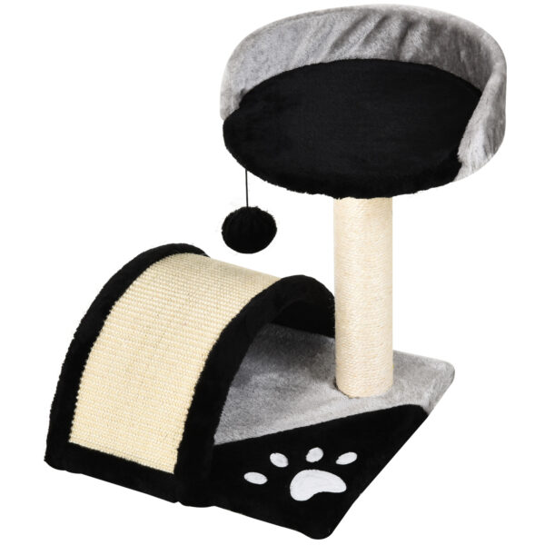 PawHut Kratzbaum klein für Katzen, 46H cm, mit Kratzstangen & Spielbällen, Plüsch schwarz, ideal für kleine Katzen Aosom.de
