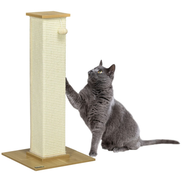 PawHut Kratzsäulen für Katzen 38L x 38B x 80H cm stabil & sicher mit Kratzbrett Spielbällen aus Sisal Eiche Cremeweiß platzsparend Aosom.de