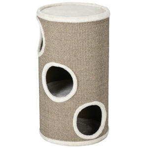 PawHut Kratztonne 70 cm für Katzen, Spieltonne mit 3 Ebenen und Höhlen, Katzenkratzbaum aus Sisal und Plüsch, stabiler Kratzturm Aosom.de