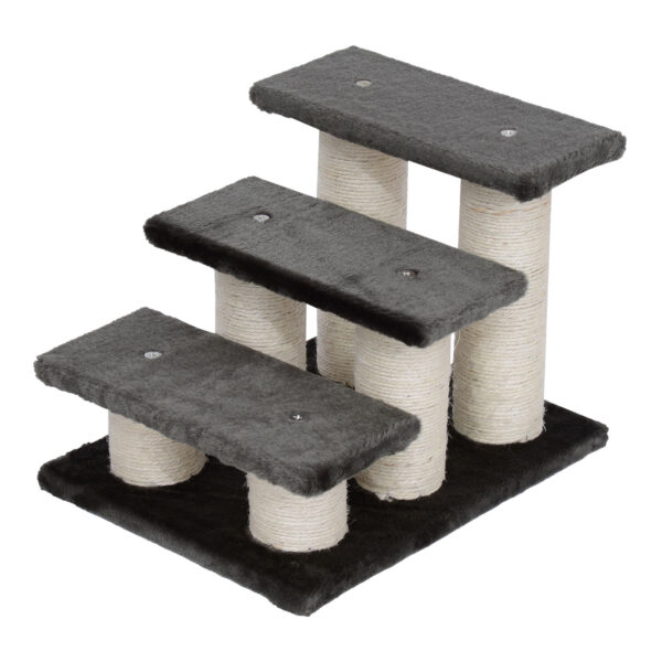 PawHut Tiertreppe für Katzen und Hunde 3-Stufen Hundetreppe Katzentreppe Plüsch Dunkelgrau 45x35x34cm für einfaches Ein- und Aussteigen Aosom.de