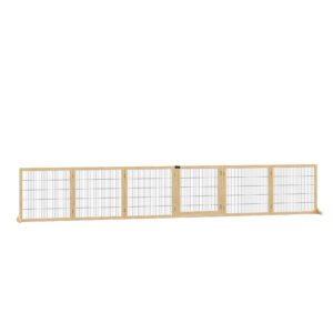 PawHut Türschutzgitter Absperrgitter für Hunde mit Fußstütze, Bidirektionales Falten, Kiefernholz, Metall, Natur, 432x36x70cm Aosom