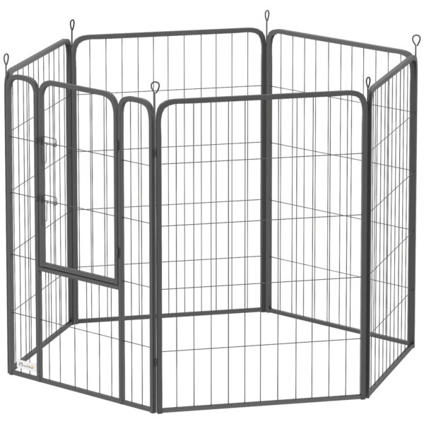 PawHut Welpenlaufstall 6-eckig Welpenauslauf mit 6 Gitterplatten Tür flexibel faltbar Schutzplane Freilaufgehege 100cm hoch Hundelaufstall Welpengitter für Hund Katze Laufgitter für drinnen draußen Aosom