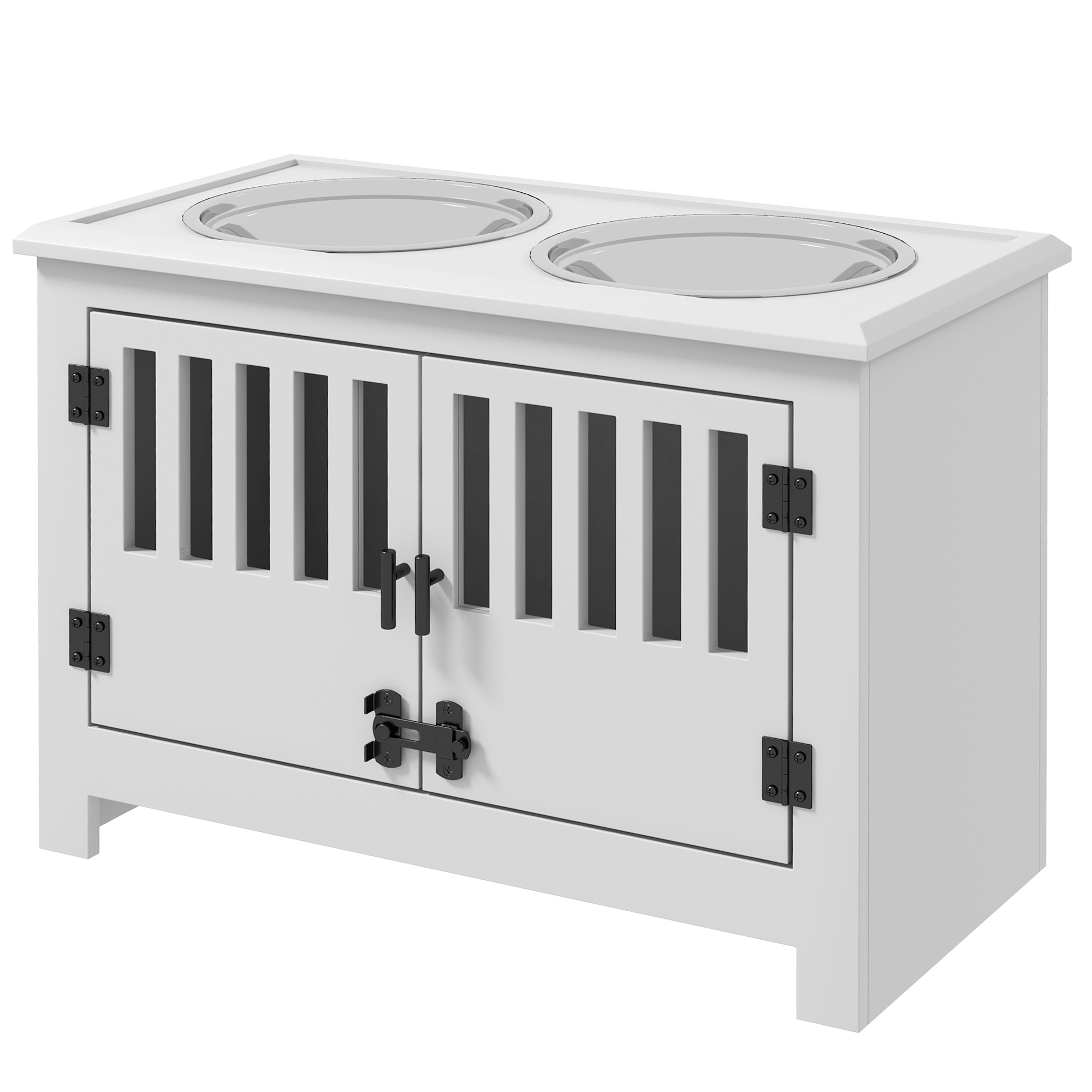 PawHut Futternapf, Erhöhtes Futterstation mit 2L Futterschale aus Edelstahl, Stauraum, Doppeltür mit Schloss, Hundebar für extra große Hunde, Weiß Aosom