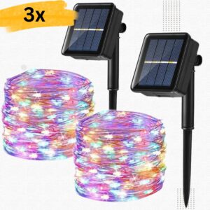 [3x2 Stück] BrizLabs Solar Lichterkette Aussen, 12M 120 LED Bunt Weihnachten Lichterkette Außen Kupferdraht Solarlichterkette 8 Modi Wasserdicht Innen Sternen für Garten Party Terrasse Hochzeit Deko