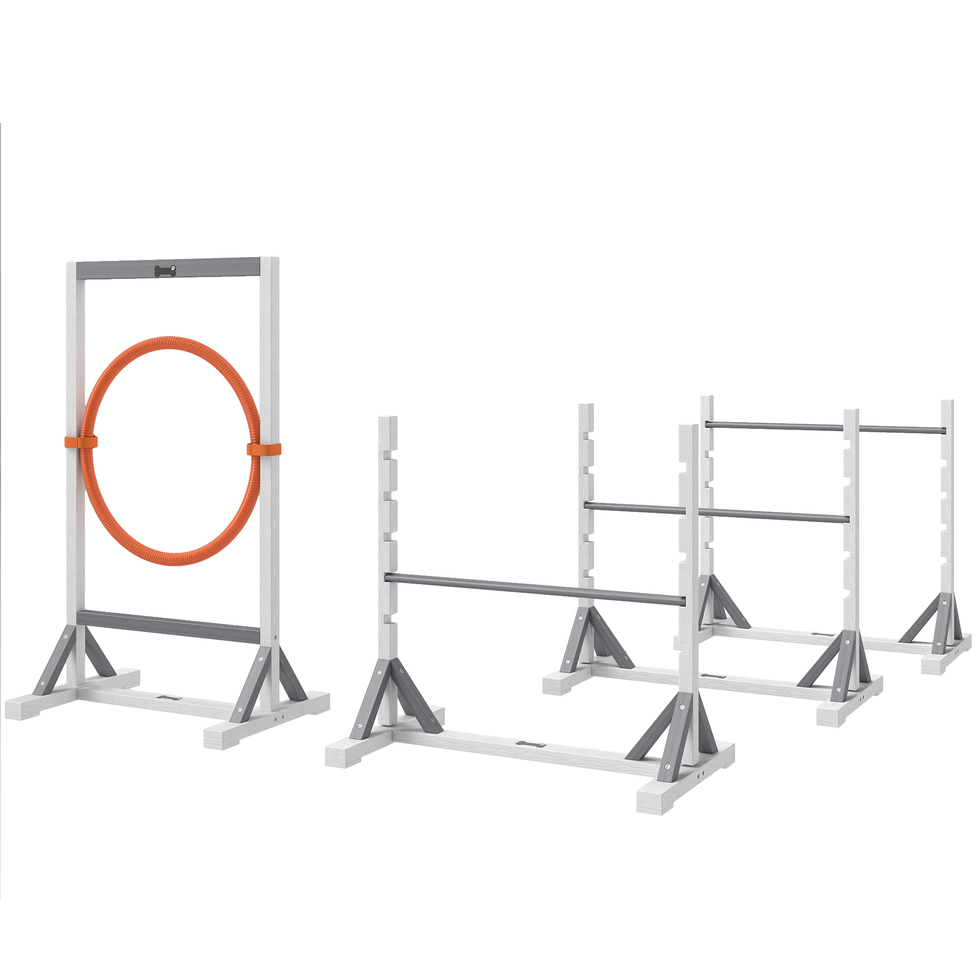 PawHut Agility Set Hunde 4-teiliges Agility-Ausrüstung für Hundetraining Steckhürdenset mit höhenverstellbar Hürden Reifen Trainingszubehör Koordinationstraining Agilityset für Spiele Training Aosom