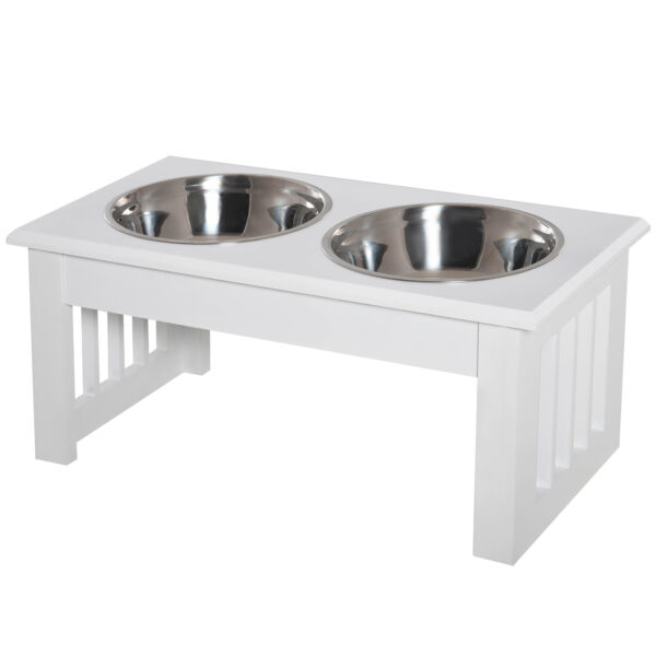 PawHut Erhöhter Futternapf für Hunde mit doppeltem Napf für Hunde und Katzen - Futternapfständer mit den Maßen 44L x 24B x 15H cm - 2 Näpfe aus Edelstahl mit 0,9L inklusive - weiß Aosom