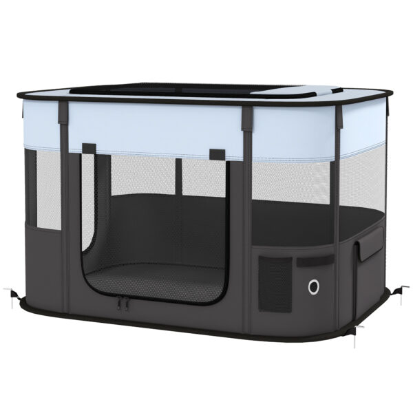 PawHut Hundepark aus Oxford-Stoff, Welpenpark, Außenzwinger für Tiere, mit Aufbewahrungstaschen, faltbarer Zwinger für Hunde Welpen, 84 x 64 x 53 cm, Grau und Schwarz Aosom