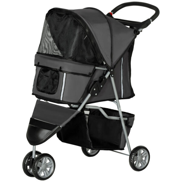 PawHut Hundewagen Hundebuggy klappbar für Hunde & Katzen bis 10 kg Katzenbuggy mit Kissen Netzfenstern Getränkehalter Aufbewahrungstasche Katzenwagen Buggy Dunkelgrau Aosom
