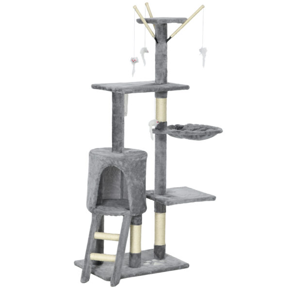 PawHut Katzenbaum 134,2 cm Hoch Kratzbaum Katzenkratzbaum Kletterbaum Katze Treppe 4 Spielzeug Grau+Weiß Aosom