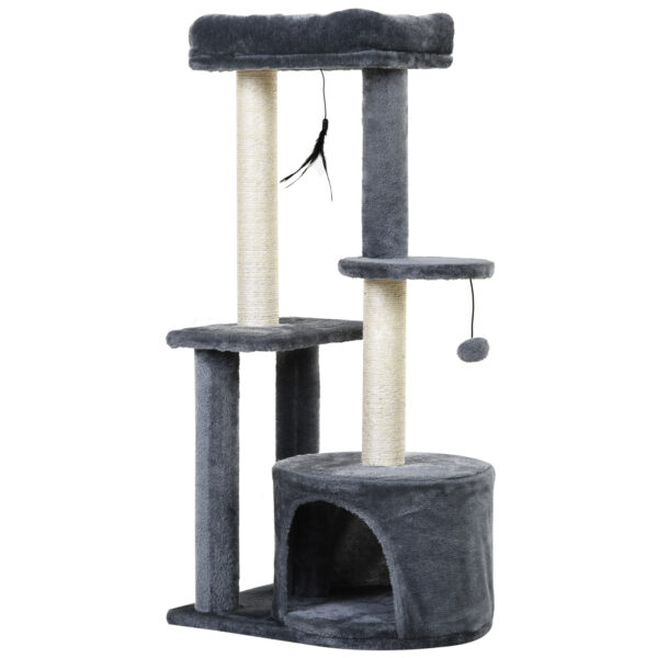 PawHut Kratzbaum für Katzen mit Sisal-Kratzbrettern Aktivitätszentrum Höhle Plattformen 2 Spielzeugen Grau Aosom