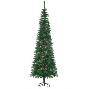 HOMCOM Künstlicher Weihnachtsbaum, 195 cm Christbaum mit 556 Spitzen, 25 Zapfen, klappbar Metallständer, für Weihnachten Deko, Grün Aosom
