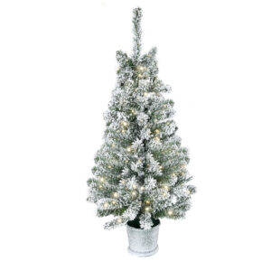 HOMCOM Künstlicher Weihnachtsbaum mit LED-Leuchten, 90 cm Christbaum mit 116 Spitzen, Kunstschnee, Blumentöpfe, für Weihnachten Deko, Grün+Weiß Aosom