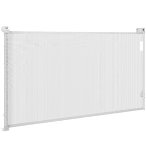 PawHut Ausziehbares Hundegitter für kleine Hunde 0-144 cm, Einziehbares Haustiertor mit automatischer Verriegelung für Türen und Flure, Weiß Aosom