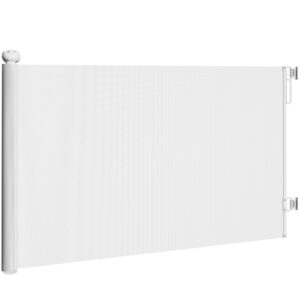 PawHut Ausziehbares Sicherheitstor für Kleine Hunde 0-140 x 86.5 cm, Ausziehbares Gittertor mit automatischer Verriegelung für Türen und Treppen, Weiß Aosom