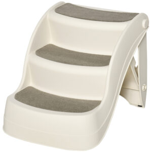 PawHut Haustiertreppe Klappbar mit 3 rutschfesten Stufen, Treppe für Haustiere, Welpen, Katzen, aus PP, 49x38x38 cm, Beige Aosom