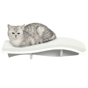 PawHut Katzenbett Wandliege Wandmontage mit Plüschauflage, MDF, für Katzen, Weiß+Grau, 53x28x12cm Aosom