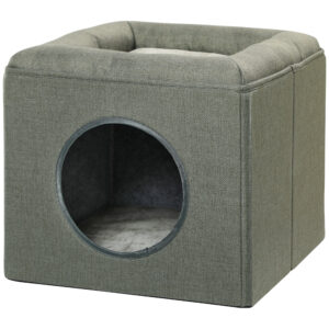 PawHut Katzenhöhle zweistöckiges Katzenhaus 36,5x36,5x33cm mit Kissen für Katzen bis 5kg in Grün, Hundehaus für kleine Tiere Aosom.de