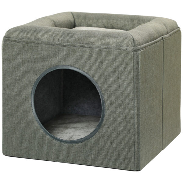 PawHut Katzenhöhle zweistöckiges Katzenhaus 36,5x36,5x33cm mit Kissen für Katzen bis 5kg in Grün, Hundehaus für kleine Tiere Aosom.de