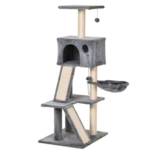 PawHut Katzenklettergerüst Kratzbaum mit Sisalpfosten, Katzenklettergestell Kletterbaum für Katzen Sisalseil Katzenspielzeug, Grau, 60 x 49 x 130 cm Aosom