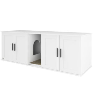 PawHut Katzenklo-Schrank Katzenhaus mit Tür Trennwand Katzentoilette Katzenschrank für große Katzen Beistelltisch Katzenhöhle 145 x 49 x 51 cm Weiß Aosom