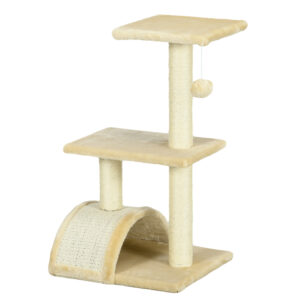 PawHut Kratzbaum 72 cm Katzenturm mit Plüschballen, Sisalstämme, Plattform, Kratzbrett mehrstöckiger Katzenkratzbaum, Kletterbaum, für mittelgroße Katzen, Cremeweiß Aosom