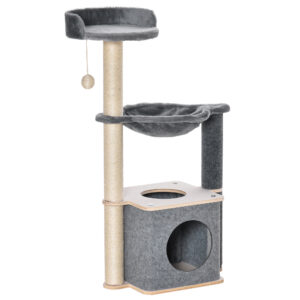 PawHut Kratzbaum für Katzen Hoch 95cm, Katzenbaum mit Mehreren Ebenen, Höhle, Hängematte, Spielball, Haus und Sisalseilen, 48x34x95cm, Grau Aosom
