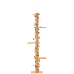 PawHut Kratzbaum für Katzen, Höhenverstellbar 202-242 cm, dekorative Blätter, Kratzbrett und Plattformen, Katzenbaum aus Plüschstoff, Orange Aosom