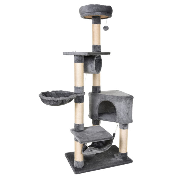PawHut Kratzbaum für Katzen mit Höhle, Hängematte, schwebenden Betten und Sisal-Kratzpfosten, Grau, 60x40x154cm Aosom