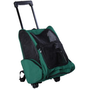PawHut Transportrucksack 2-in-1 für Hunde und Katzen mit Seitentaschen, Teleskopgriff und Rädern, 42x25x55cm, Grün Aosom