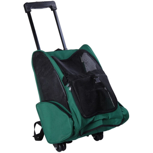 PawHut Transportrucksack 2-in-1 für Hunde und Katzen mit Seitentaschen, Teleskopgriff und Rädern, 42x25x55cm, Grün Aosom