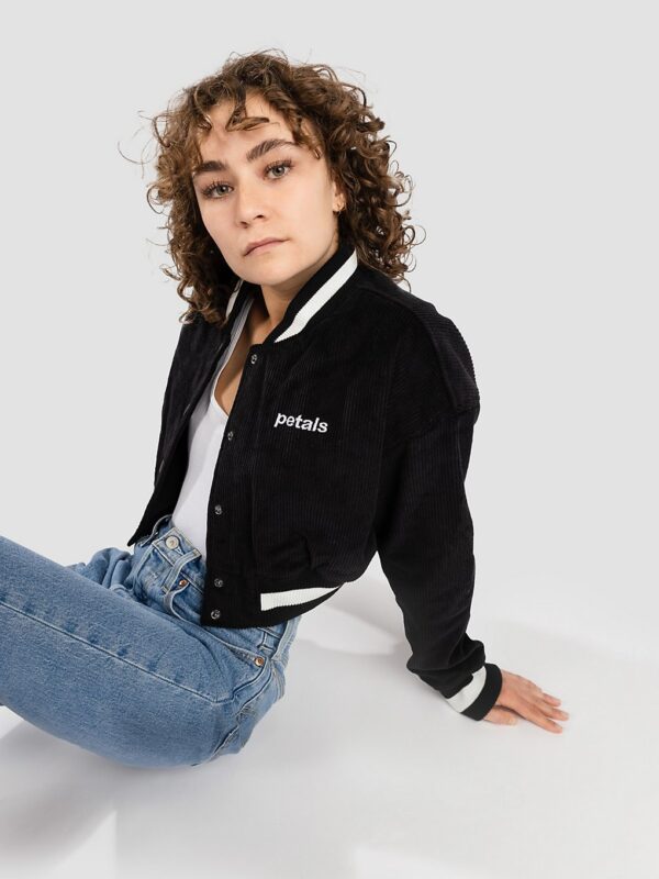 Petals and Peacocks Billie Crop Varsity Jacke black